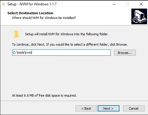 NVM for Windows installation destination location