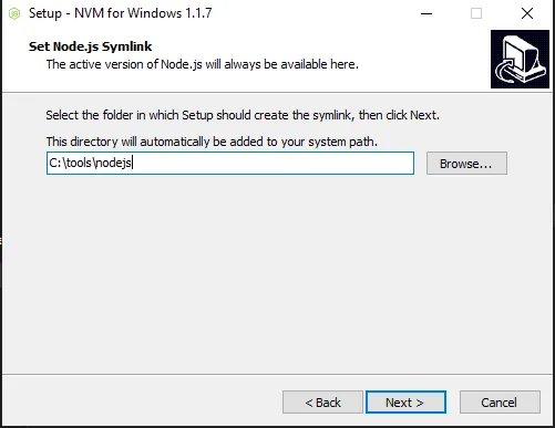 NVM for Windows installation symlink location