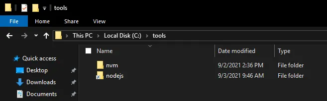 Location of NVM installation: C:\tools