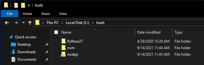 location of npm tools at C:\tools